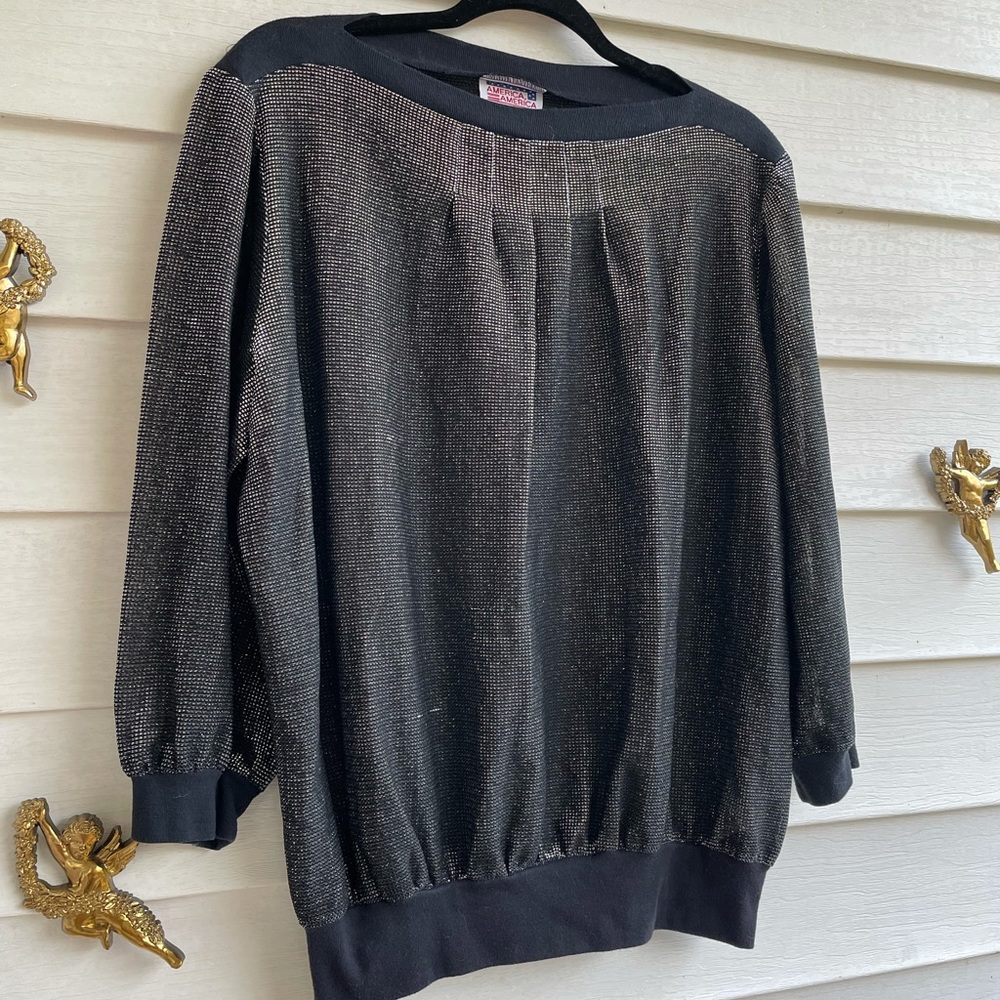 Vintage America, America Sheer Glittery Long Sleeve Top, See-Through
